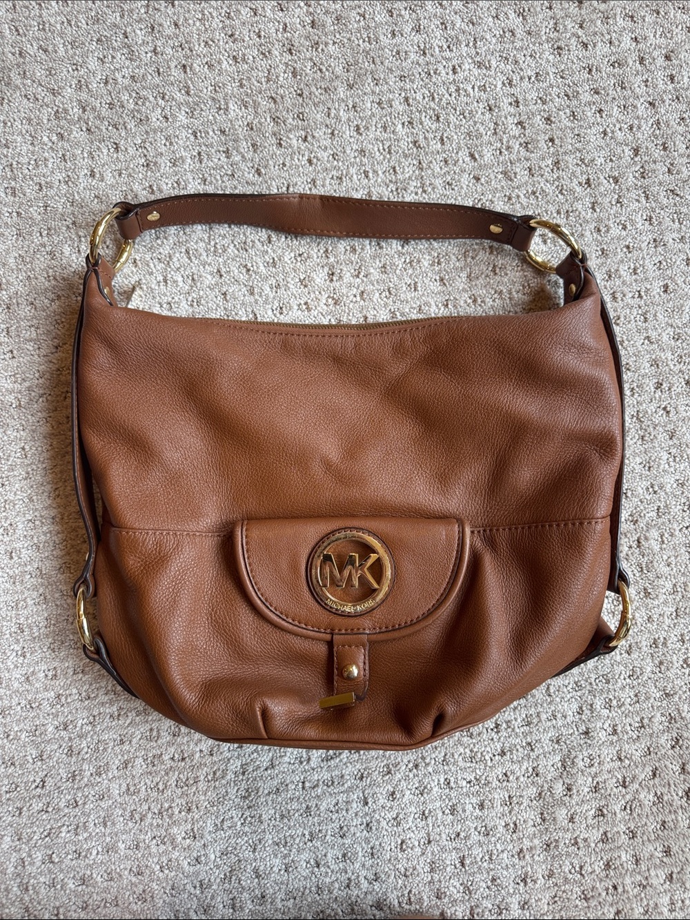Michael Kors Tan Brown Pebbled Leather Shoulder Bag with Gold Hardware